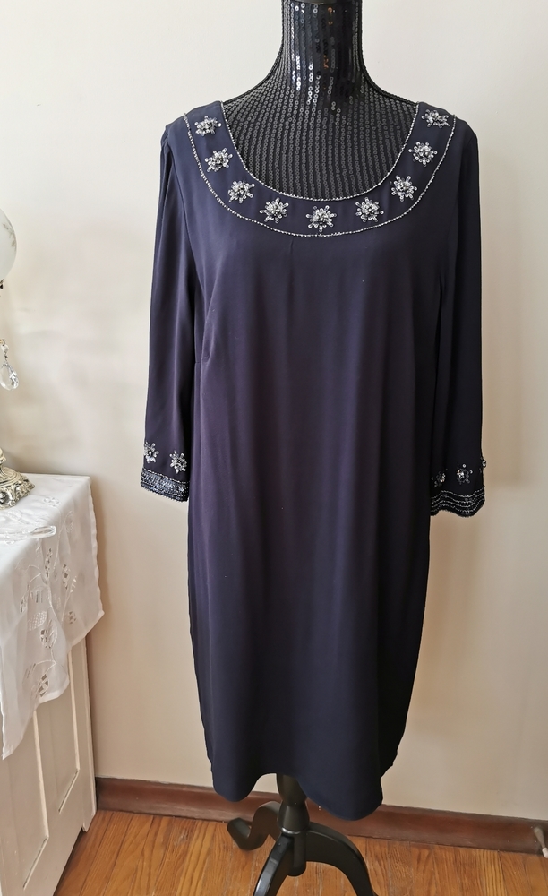 Boden Navy Blue Jewelled Dress Size 16